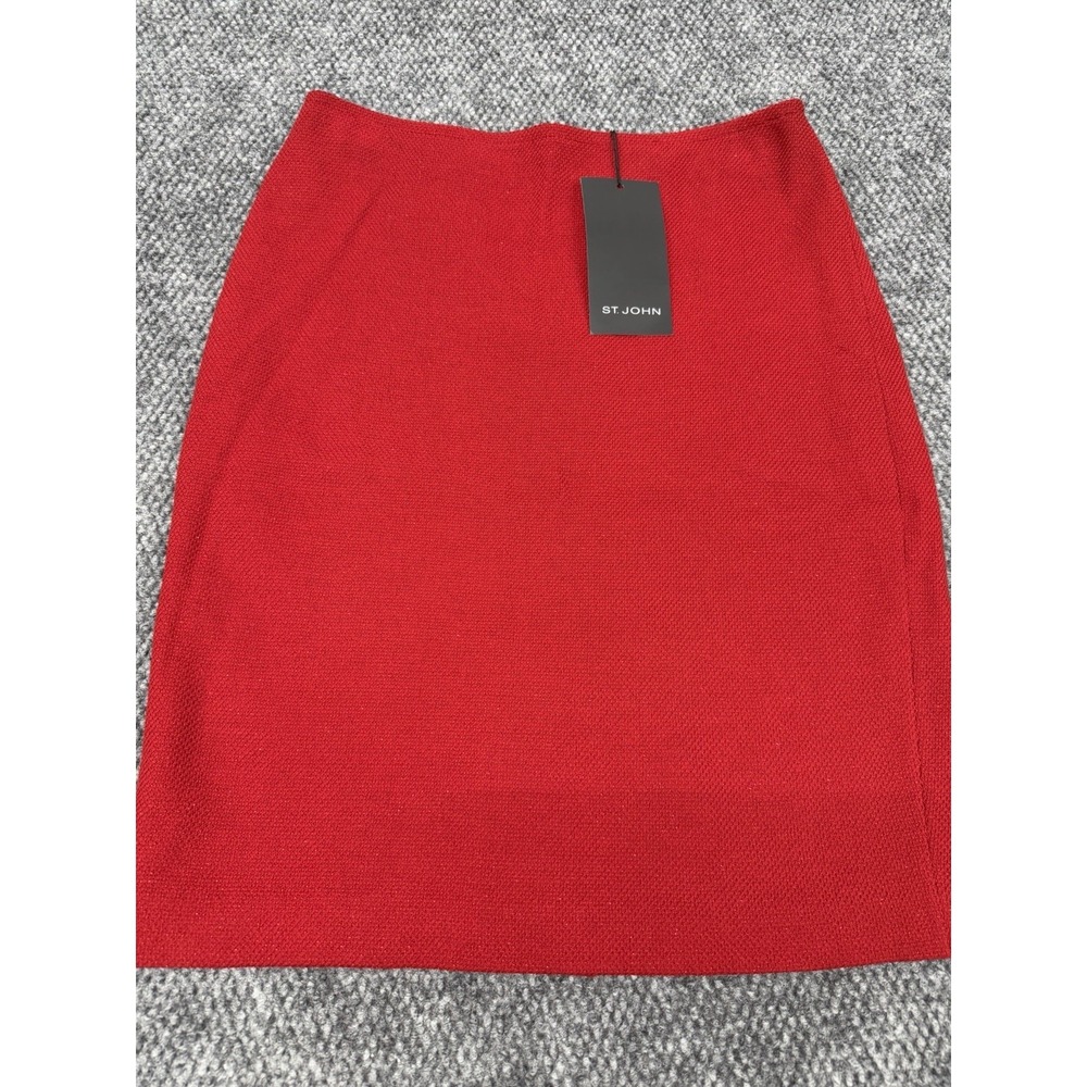 St John Couture Red Shimmer Pencil A-Line Knit Skirt Women's 8 - NEW